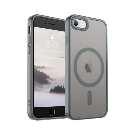 Magnetic for iPhone SE Case 2022 (3rd)/2020 (2nd), iPhone 8 Case (Compatible with MagSafe) (Military Grade Drop Protection) Slim Translucent Matte Phone Case, Gray