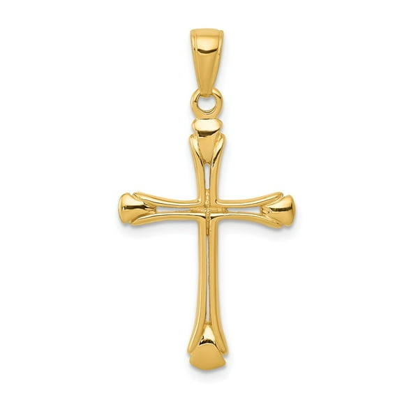 14K Yellow Gold Charm Pendant Themed 33 mm 17 Cross With Triangle Tips