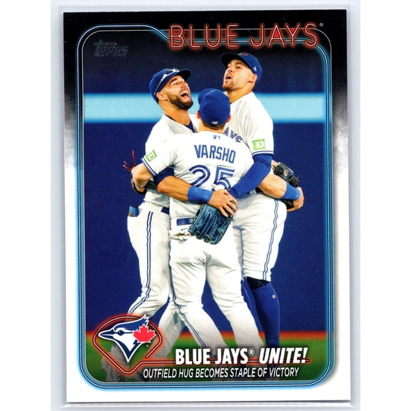 2024 Topps Toronto Blue Jays Unite Outfield Hug Becomes Staple of Victory #167 Baseball Card