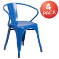 thumbnail image 4 of Commercial Grade 4 Pack Blue Metal Indoor-Outdoor Chair with Arms, 4 of 9