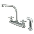 thumbnail image 3 of Kingston Brass GKB712AX Water Saving Victorian  High Arch Kitchen Faucet with Cross Handles and Sprayer, Polished Brass, 3 of 7