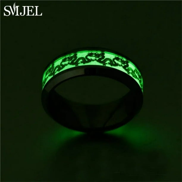 SMJEL-anillo luminoso con tótem de dragón para hombre y mujer, sortija fluorescente que brilla en la oscuridad, ajustable, regalo de joyería