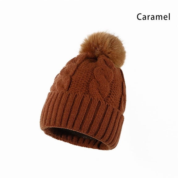 Winter Knit Hat Fleece Lined Warm Beanie Cable Knit Cap with Pom Pom Unisex