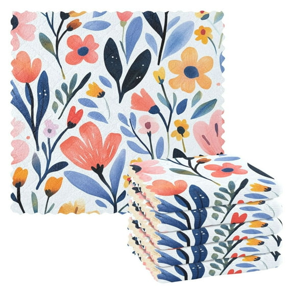 Hand Painted Cute Flower Watercolor Kitchen Cloth Dish Towels for Drying Washing Absorbent Dish Rags 6 Pack