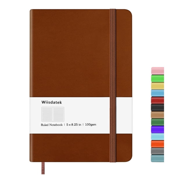 Cuaderno diario Wiisdatek rayado de cuero con tapa dura, papel de 100 g/m²