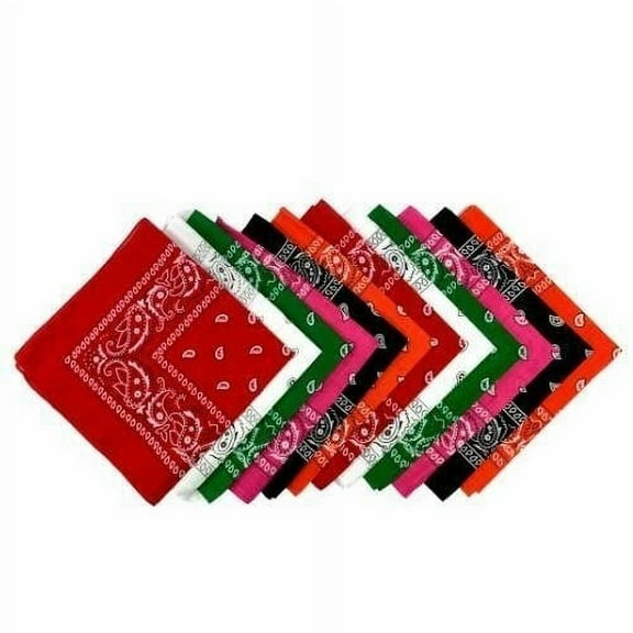 Dozen 12 PC 100% Cotton Multi-color Bandanas Scarf Face Covering variety colors - New with box/tags