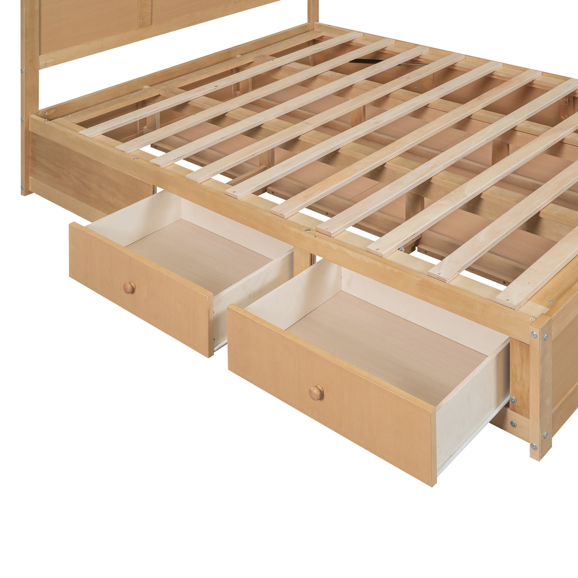 Euroco Queen Size Lift up, Wood Platform Bed Frame with Drawers, Hydraulic Storage System for Adults, Wood Color