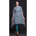 thumbnail image 4 of Bimba Blue Carnation Floral Asymmetric Kurta Indian Tunic Tops For Women Printed Indian Clothing XX-Large, 4 of 6