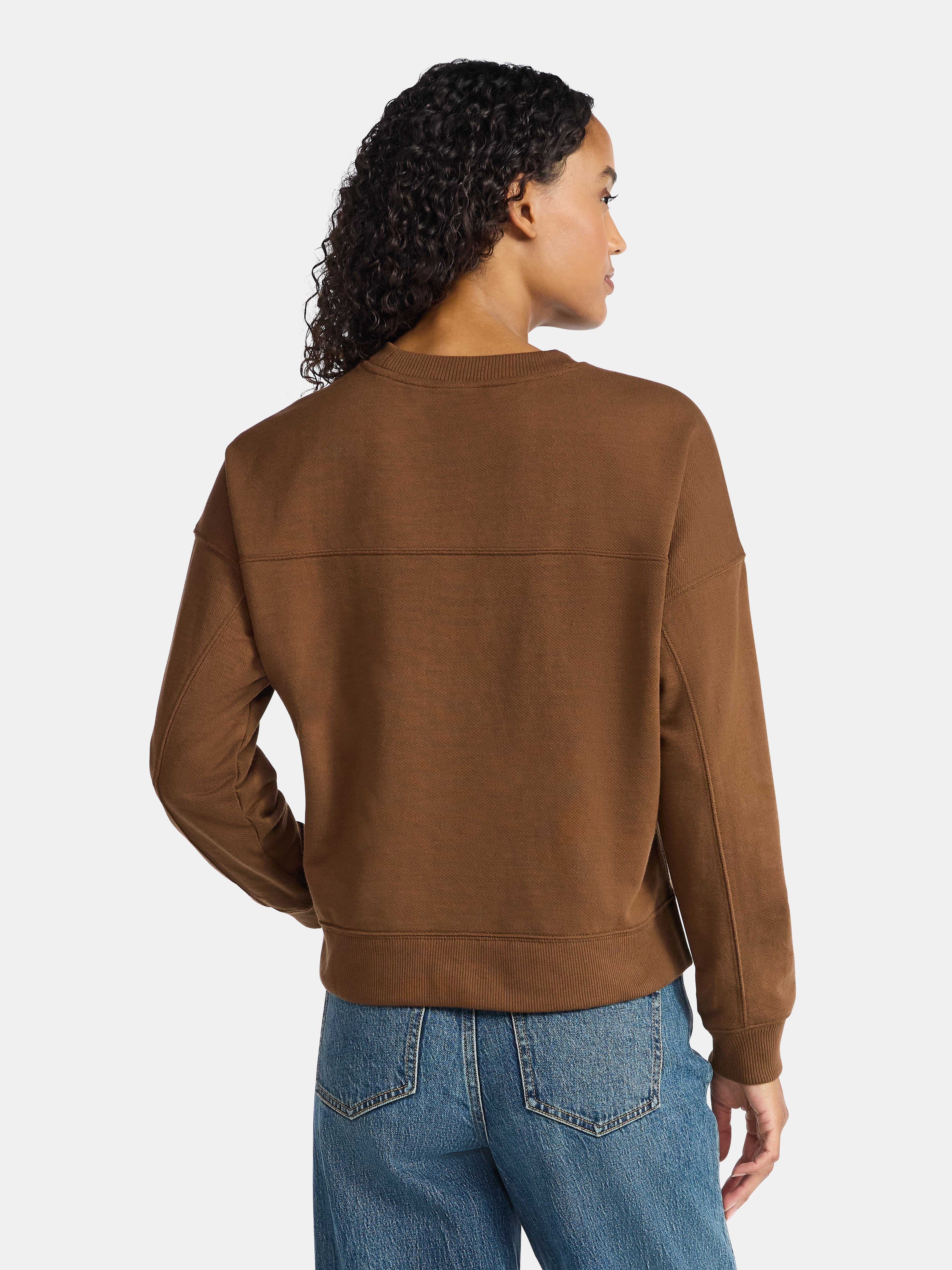 Time and Tru Women's Slub Texture Ribbed Sweatshirt with Long Sleeves, Sizes XS-XXXL