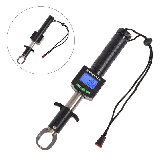 OATIPHO Stainless Steel Fish Grabber with Integrated Digital Scale for Fishing Use Black