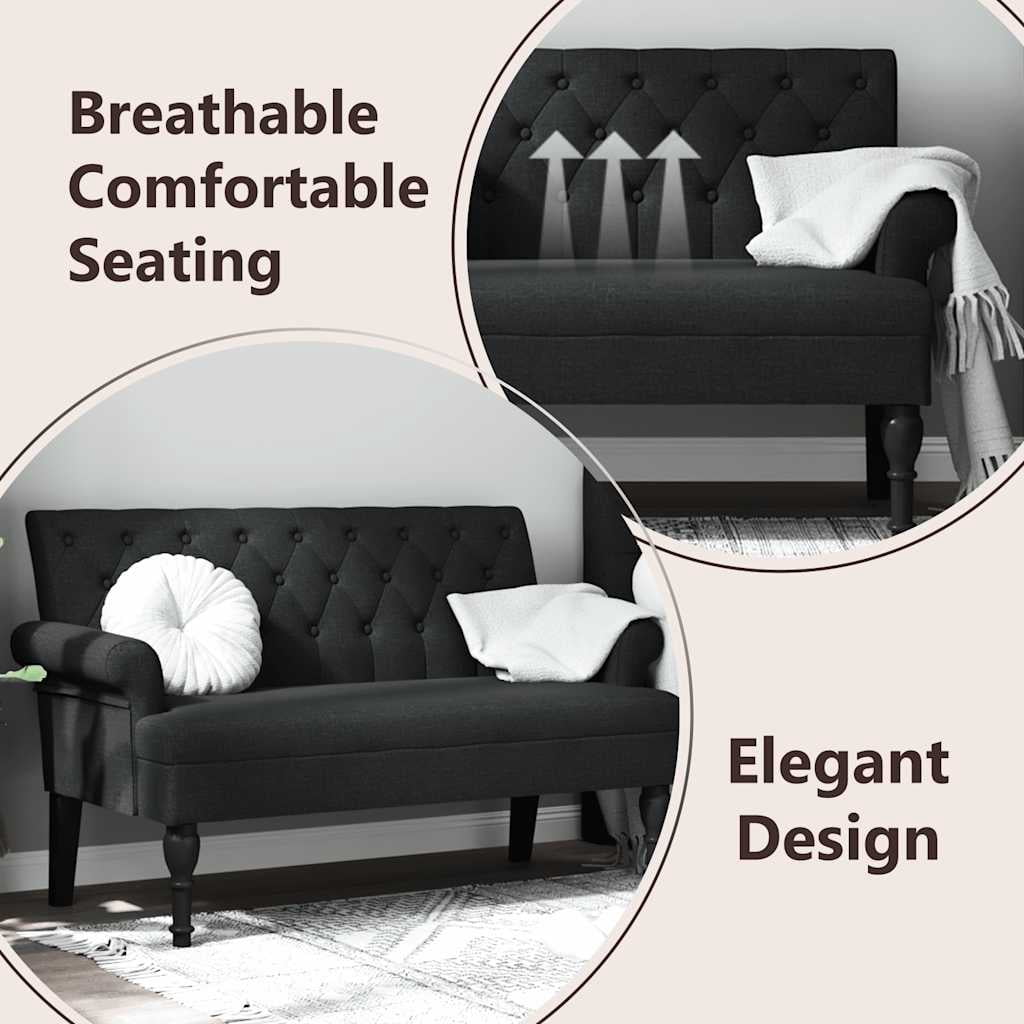 vidaXL 47” W Small Loveseat, Fabric Chesterfield Sofa, 2 Seater Couch for Living Room, Black
