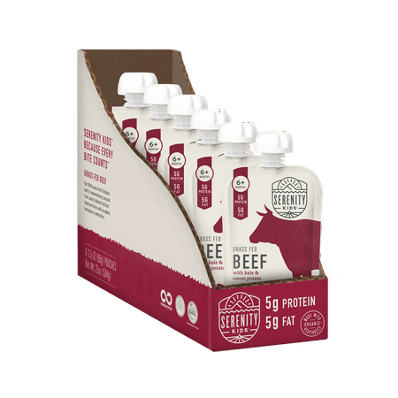 Serenity Kids Grass Fed Beef Stage 2 Baby Food, Organic Kale & Sweet Potato, 3.5oz Pouch (6 Pack)