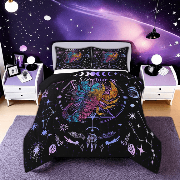 Erosebridal Boho Scorpio Bedding Sets Twin with Comforter, Hippie Horoscope Duvet Insert, Constellations Astrology Home Decor, Reversible 2 Pieces