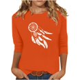 thumbnail image 2 of Heisall Women's Spring Autumn Tops 3/4 Sleeve Round Neck Casual Fashion Blouses Orange Festival Print Shirts, 2 of 4