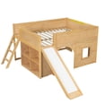 thumbnail image 6 of Euroco Full Size Loft Bed with Shelves and Ladder, Low Profile Wood Bed with Door and Window Design, Natural, 6 of 13