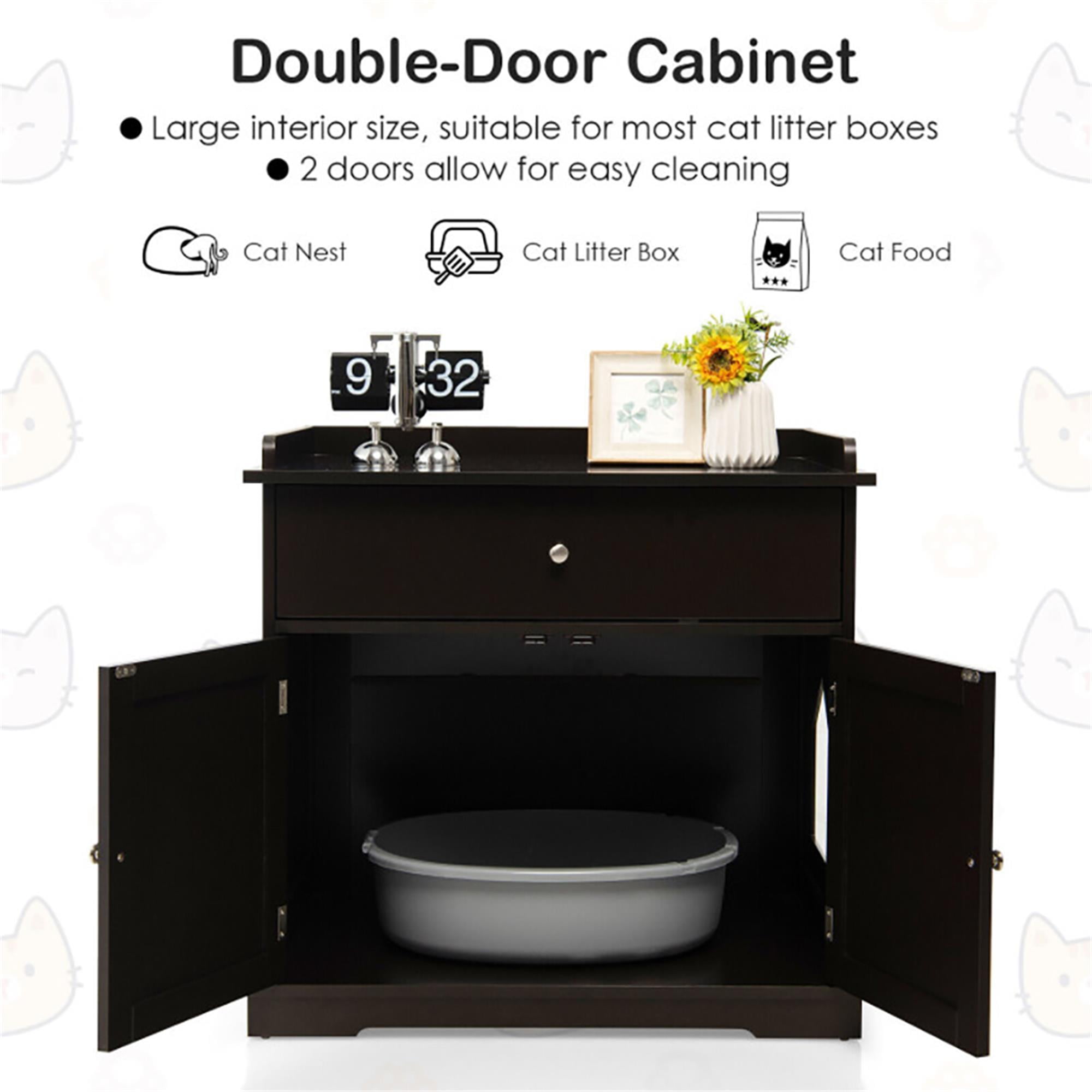 resenkos 30" Cat Litter Box Furniture with Drawer, Cat Washroom Hidden Litter Box Enclosure, Indoor Wood Cat House Cabinet, Brown