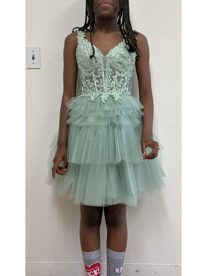 long green evening dress KissProm Sheer Corset Dark Beaded Mermaid Formal Dress, Dark Green / 6 4.14MD30 main image 1