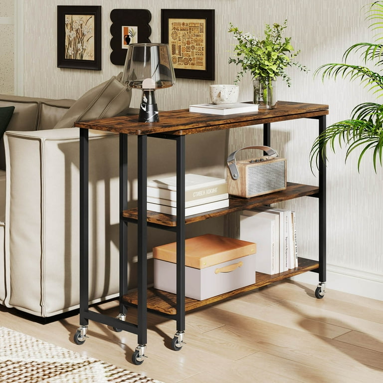 Costway Large 360° Free Rotating Sofa Side Table with Wheels