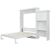 Euroco Wood Queen Size Murphy Bed with Storage Cabinets and Shelves, Wall Bed with Desk, White