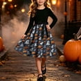 thumbnail image 2 of Enjoytime Halloween Girls Dresses Patchwork Print Long Sleeve Bow Waist A-Line Dress Kids Casual Vintage Holiday Party Costume, 2 of 8