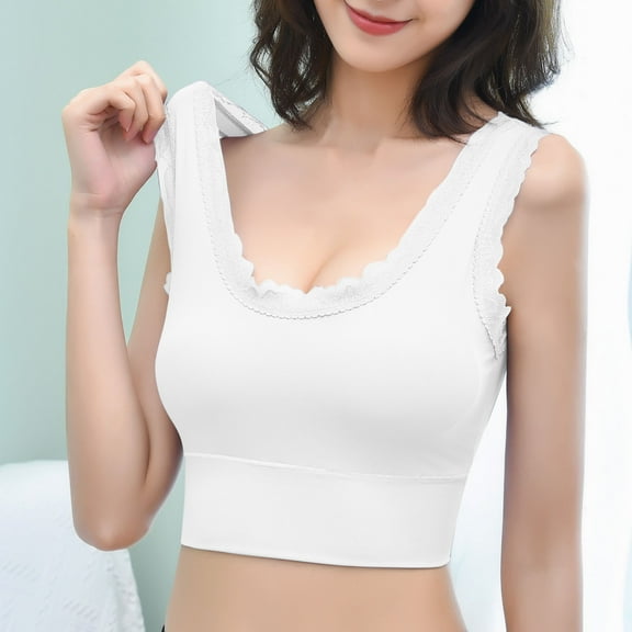 Samickarr Seamless Stretchy Sports Bras for Women Lace Trim Wide Strap Beauty Back Full Coverage Padding Underwear Thin Breathable Soft Lingerie Casual Loose Gym Athletic Bras