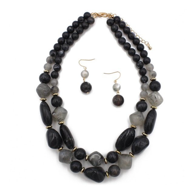 Visland 1 Set Layered Necklace Retro Design Jewelry Accessories Double Strand Statement Necklace Hook Earrings Set for Party