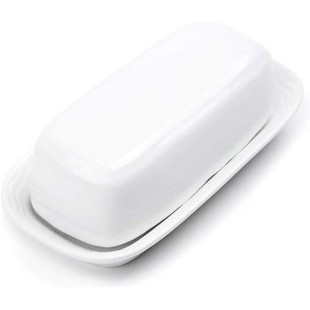 Butter Dish, White Stoneware