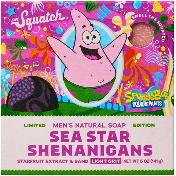 Dr. Squatch SpongeBob SquarePants Limited Edition Natural Bar Soap for Men, Sea Star Shenanigans, 5 oz