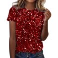 thumbnail image 2 of YMNXA Women's T Shirt Sequin Round Neck Short Sleeve Comfortable Breathable Top For Celebration And Daily Wear,Red,M, 2 of 4