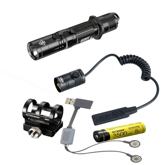 Nitecore MH12GTS USB Rechargeable XHP35 HD Flashlight - 1800 Lumen w/ Remote Pressure Switch  and  GM02 Mount  and  Eco-Sensa Battery case