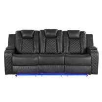 Benz LED & Power Reclining Sofa Made With Faux Leather in Gray