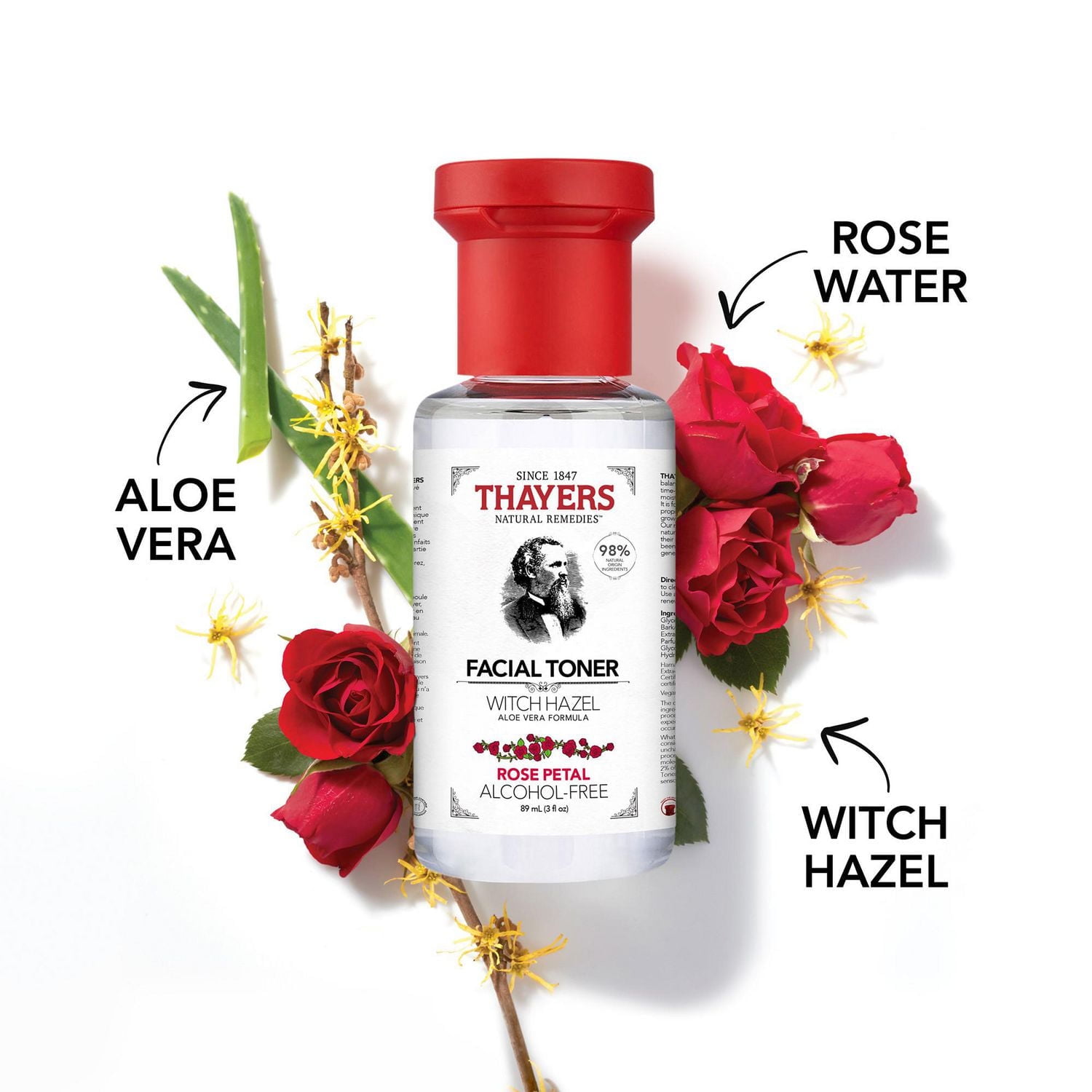 THAYERS Rose Petal Facial Toner Alcohol-Free Witch Hazel Aloe Vera Formula Travel Size 89mL