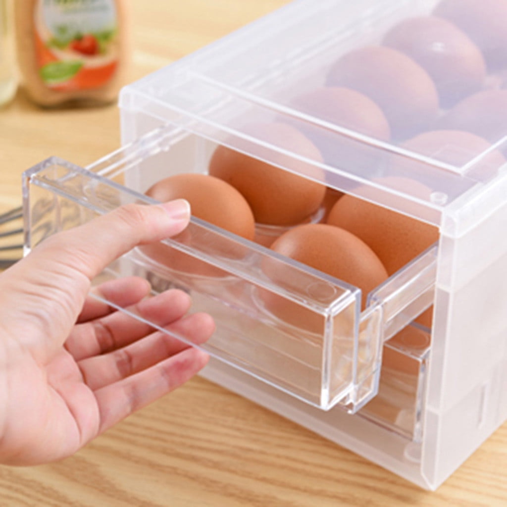 Huayishang Storage Box Egg Storage Box Drawer-Style Double-Layer 24-Grid Anti-Collision Stackable Kitchen Refrigerator Fresh-Keeping Box, Kitchen Essentials Clearance Sale White