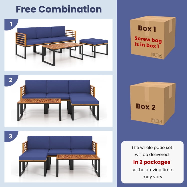 Aimee Lii 5 Pieces Patio Acacia Wood Conversation Set with Cushioned Coffee Table, Patio Table and Chairs Set, Outdoor Patio Set, Navy Aimee Lii 5 Pieces Patio Acacia Wood Conversation Set with Cushioned Coffee Table, Patio Table and Chairs Set, Outdoor Patio Set, Navy