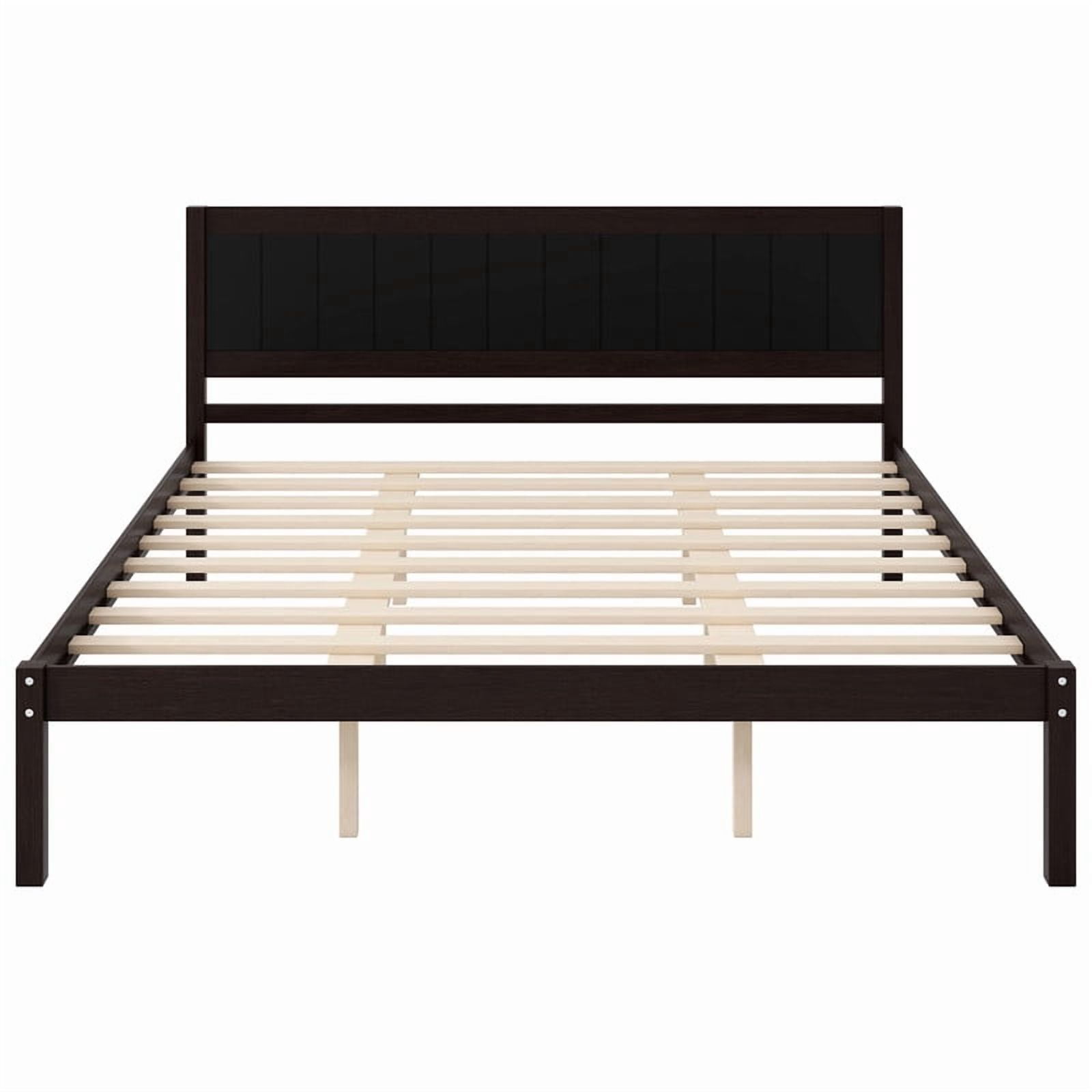 No Box Spring Needed King Size Wooden Bed, Minimalist Style Platform Bed Frame with Headboard & Slats Support