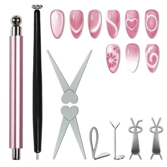 GASTROPOD 8 Pcs Cat Eye Magnet Set for Nail Art,3-In-1 Nail Magnet with Ball Tip for Gel Polish,Cateye Magnet for Nails Diy Manicure Design