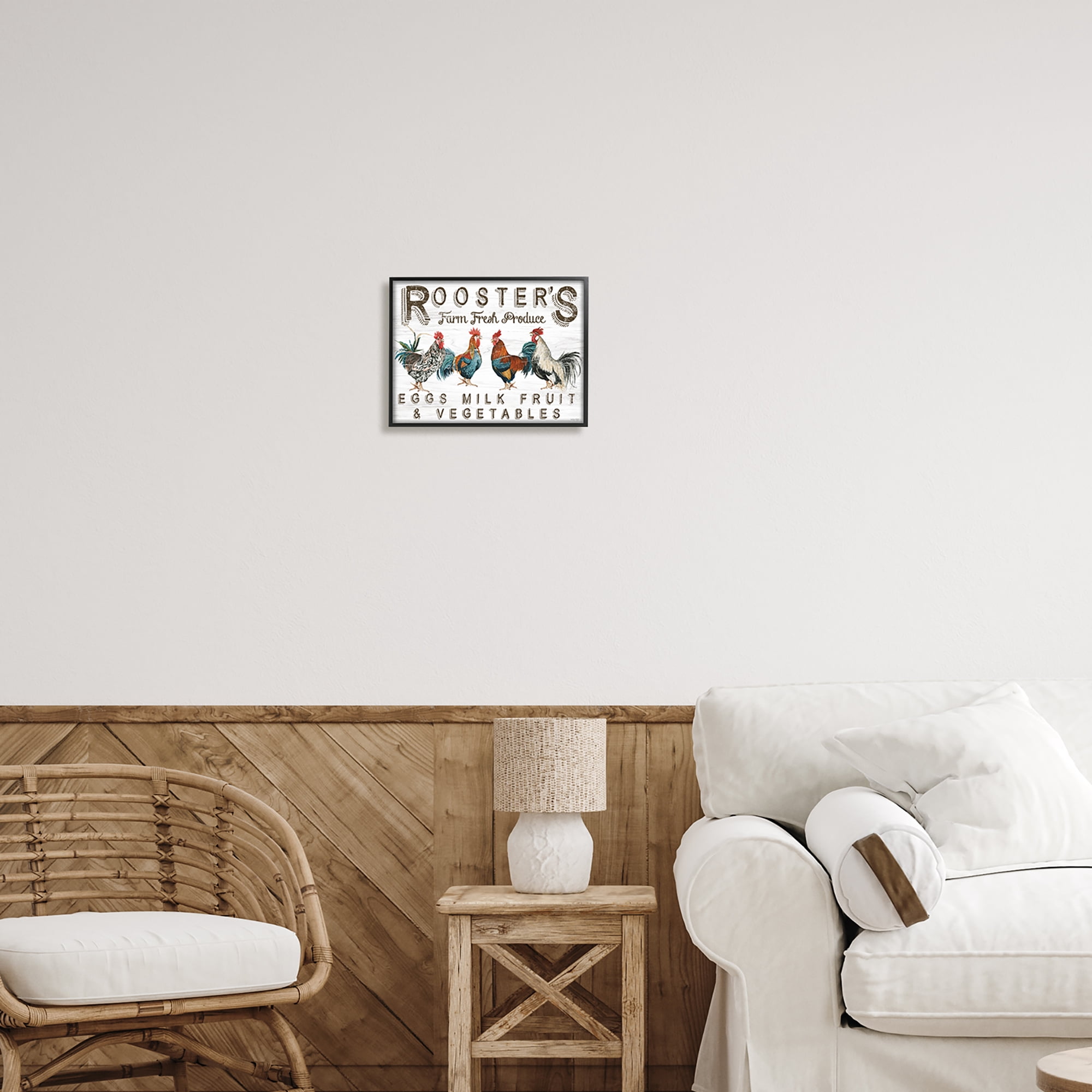 Stupell Rustic Roosters Farm Fresh Produce Animals & Insects Painting Black Framed Art Print Wall Art
