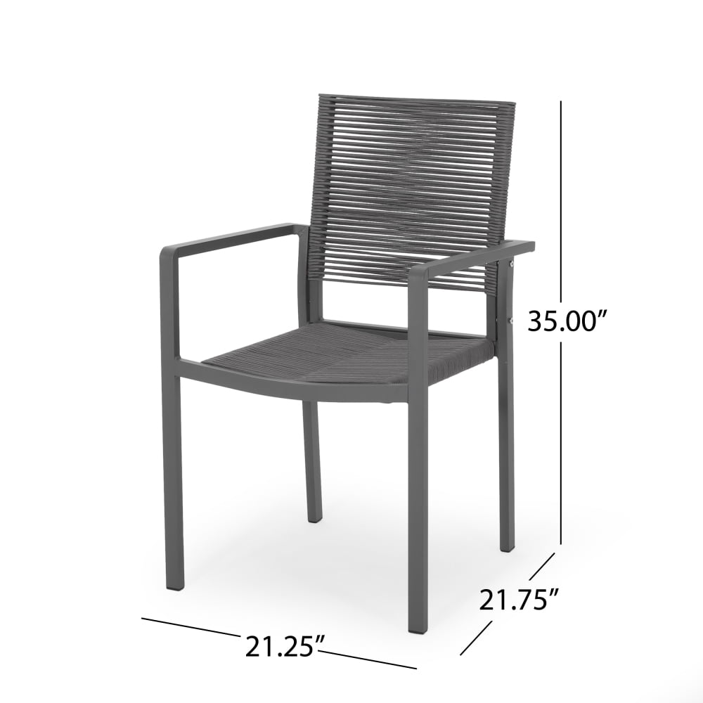 Set of 2 Gray Aluminum Outdoor Dining Chairs with Woven Rope Seat, Modern Patio Seating for Garden or Deck