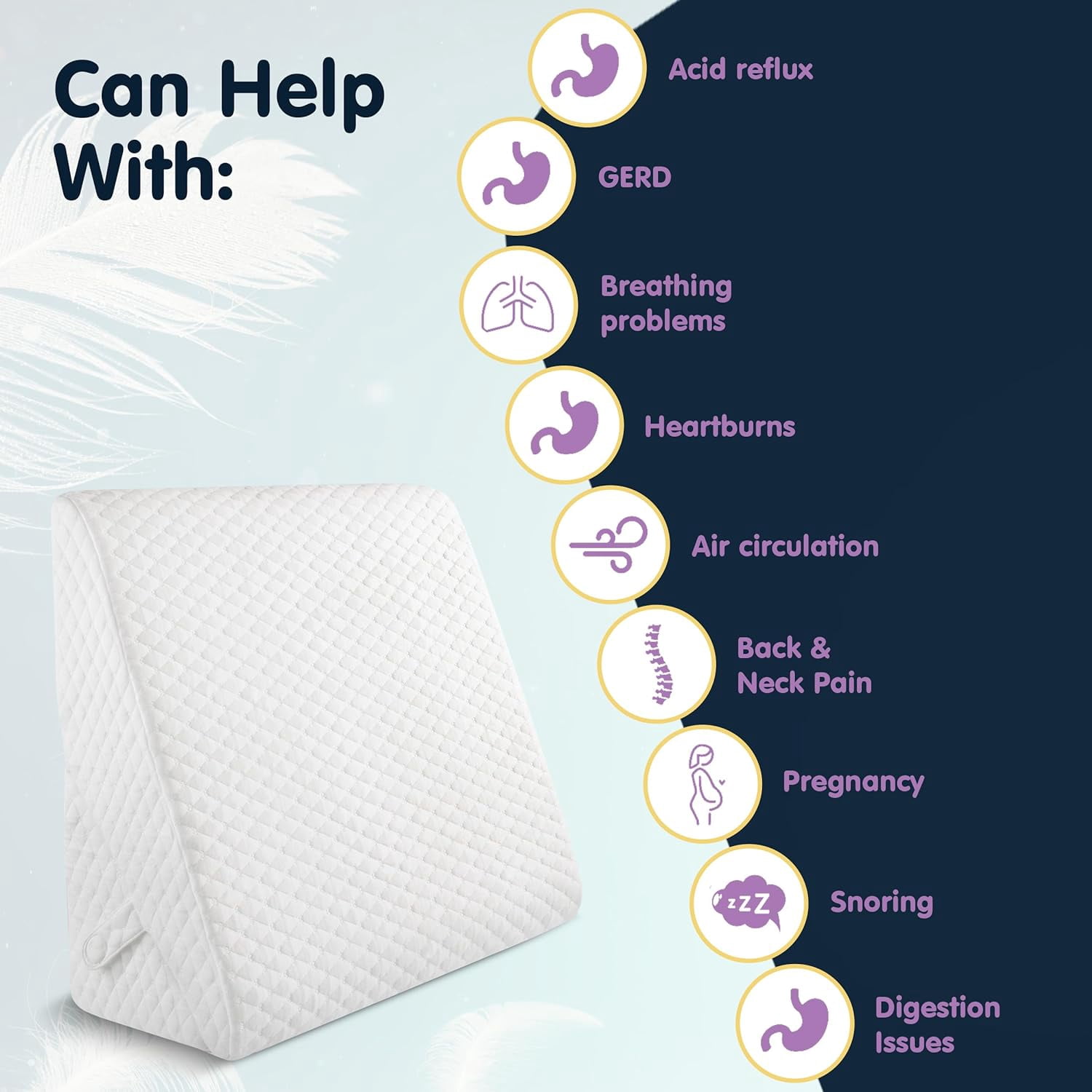 Wedge Pillow for Sleep Apnea, 12 Inch Adjustable Height Bed Wedge Pillow for Headboard, Gerd, Acid Reflux Relief, Snoring, and Post Surgery Recovery. Bed Pillow for Sitting Up in Bed