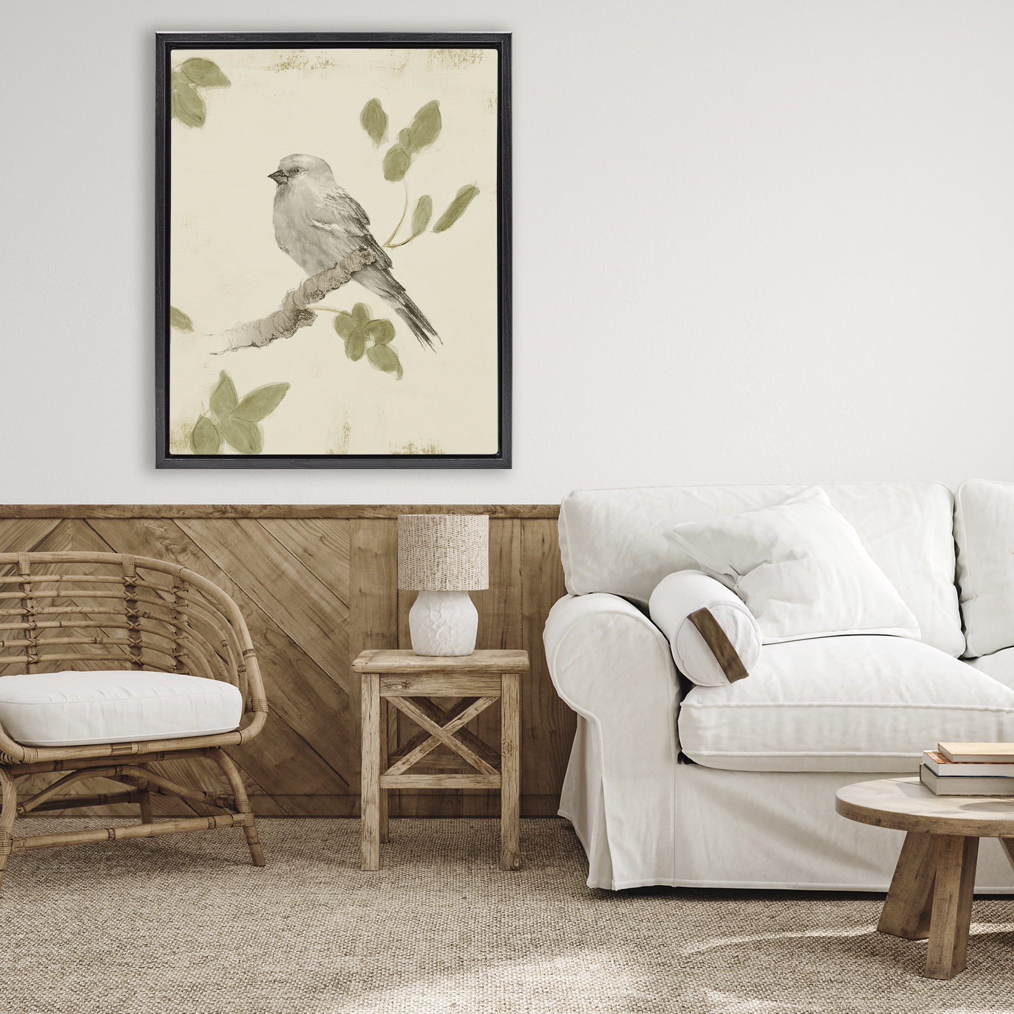 Stupell Industries Bird Scene on Neutral Black Framed Floater Canvas Wall Art, design by Lanie Loreth
