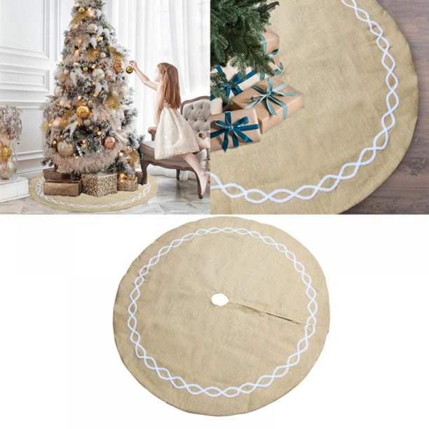 Burlap Christmas Tree Skirt 48 Inch, Large Natural Jute Tree Collar