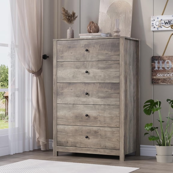 5 Drawer Dresser for Bedroom – Modern Simply Chest of Drawers, Wood Storage Dresser with Deep Drawers for Living Room, Hallway, Entryway, Gray