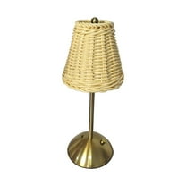 TZYUDK Rattan Table Lamp with Touch Dimmer LED Light Gold Tone Portable Rechargeable Battery Operated for Bedroom Living Room Desk Nightstand Home Decor White Metal