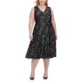 thumbnail image 1 of Tommy Hilfiger Vestido ajustado y acampanado de encaje floral metálico sin mangas para mujer negro 20W, 1 of 1