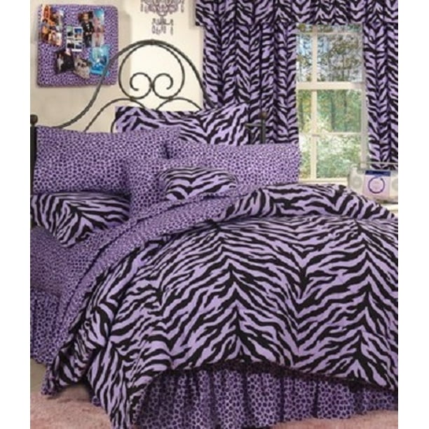 Purple Zebra 8 Pc QUEEN SIZE Comforter Set & 1 Valance/Drape Set