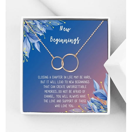 Anavia New Beginnings Gift Card for Her New Job Gift New Relationship Gift Card Cheer up Gift Necklace Encouragement Gift for Daughter-[Rose Gold Infinity Double Ring Blue-Orange Gift Card]