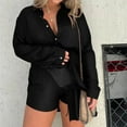 thumbnail image 4 of JUNWELL Satin Covered Nights Romper Dress 2023 Fall New Women‘s Solid Color Casual Elegant Button Long Sleeve Shirt Suit（Black，L）, 4 of 7