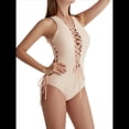 thumbnail image 2 of Traje de Baño de una Pieza con Cordones y Escote en V Profundo para Mujer Beige L, 2 of 8
