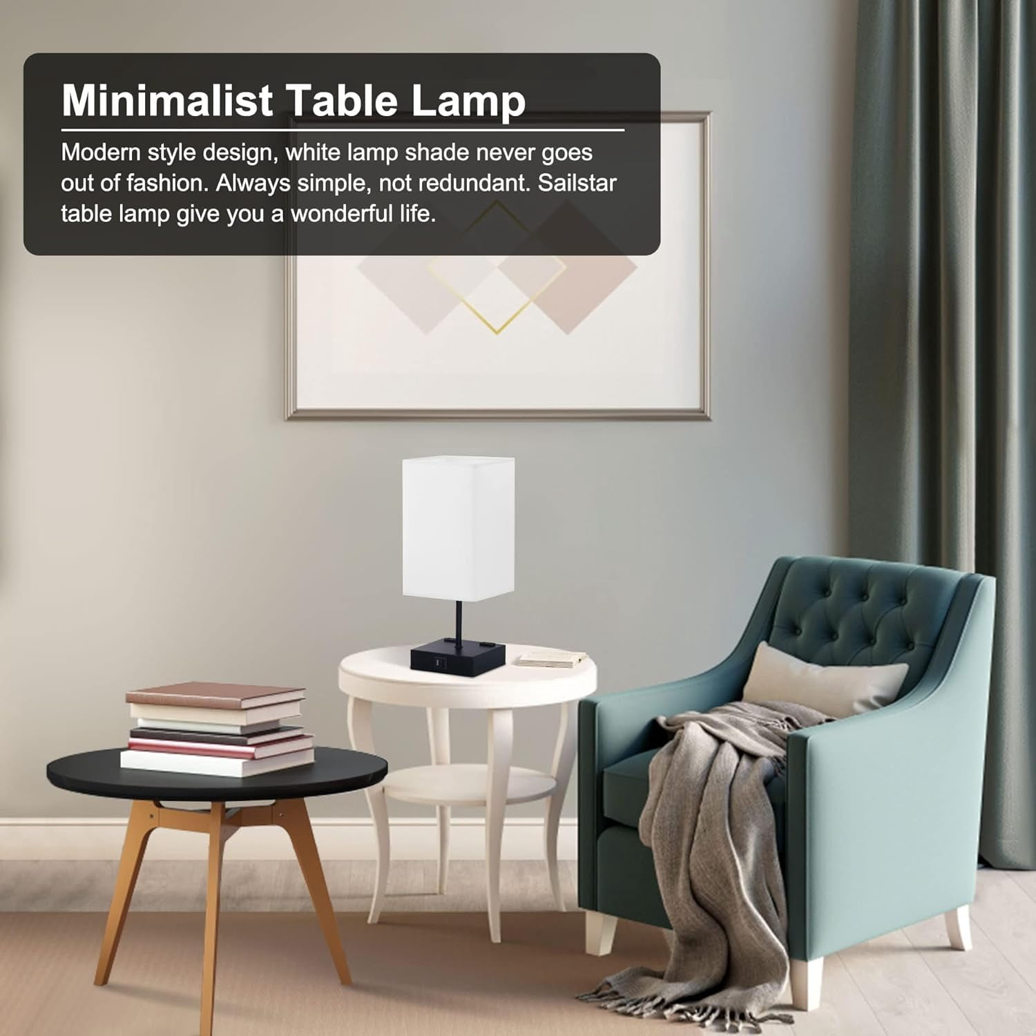 Sailstar Upgraded Bedside Lamp with USB C+A Charging Ports & 2AC Outlets, White Table Lamps for Bedroom, 3 Way Dimmable Touch Lamp, Small Space Nightstand Lamp for End Table, Bulb Included