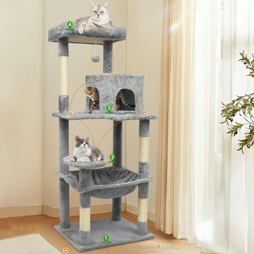 Vipsafe 56 in Cat Tree Tower with 4 Tiers, Scratch Posts, Toys, Perfect for Active Cats, Gray